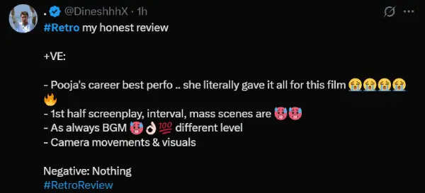 சூர்யாவின் ரெட்ரோ எப்படி இருக்கு.? எக்ஸ் தள விமர்சனம்