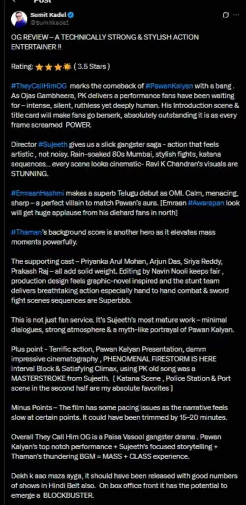 மும்பை அண்டர்வேர்ல்டை சாய்த்த பவன் கல்யாண்.. ஓஜி முழு விமர்சனம்