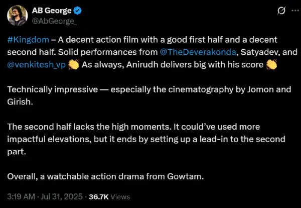 விஜய் தேவரகொண்டாவின் கிங்டம் எப்படி இருக்கு.? ட்விட்டர் விமர்சனம் இதோ!