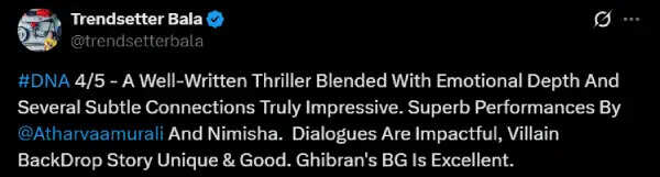 DNA ஹிட் ஆச்சா? தோற்றுச்சா? அதர்வா ரசிகர்களின் ட்விட்டர் ரியாக்ஷன்!