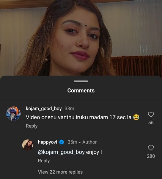 Oviya comment